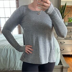 Gray Striped Long Sleeve Open Back Workout Top!